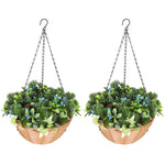 HOMCOM Artificial Flowers In Basket Set Of 2 With Pe Leaves And 18 Flowers