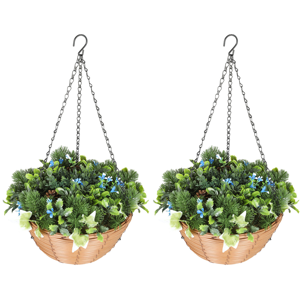 HOMCOM Artificial Flowers In Basket Set Of 2 With Pe Leaves And 18 Flowers