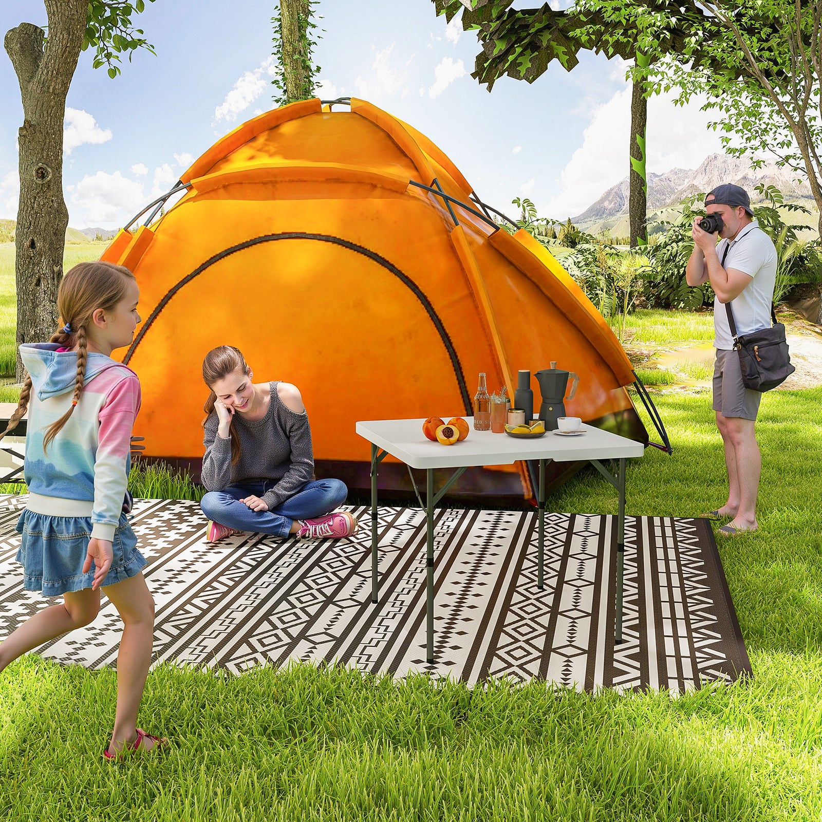 3ft Folding Camping Table W/ 2 Adjustable Height | White
