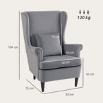 Wingback Chair, Modern Accent Chair For Living Room Bedroom | Grey
