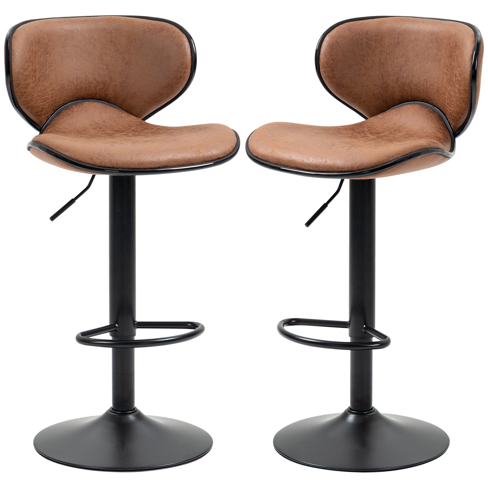 Bar Stool Set Of 2 Microfiber Adjustable | Brown