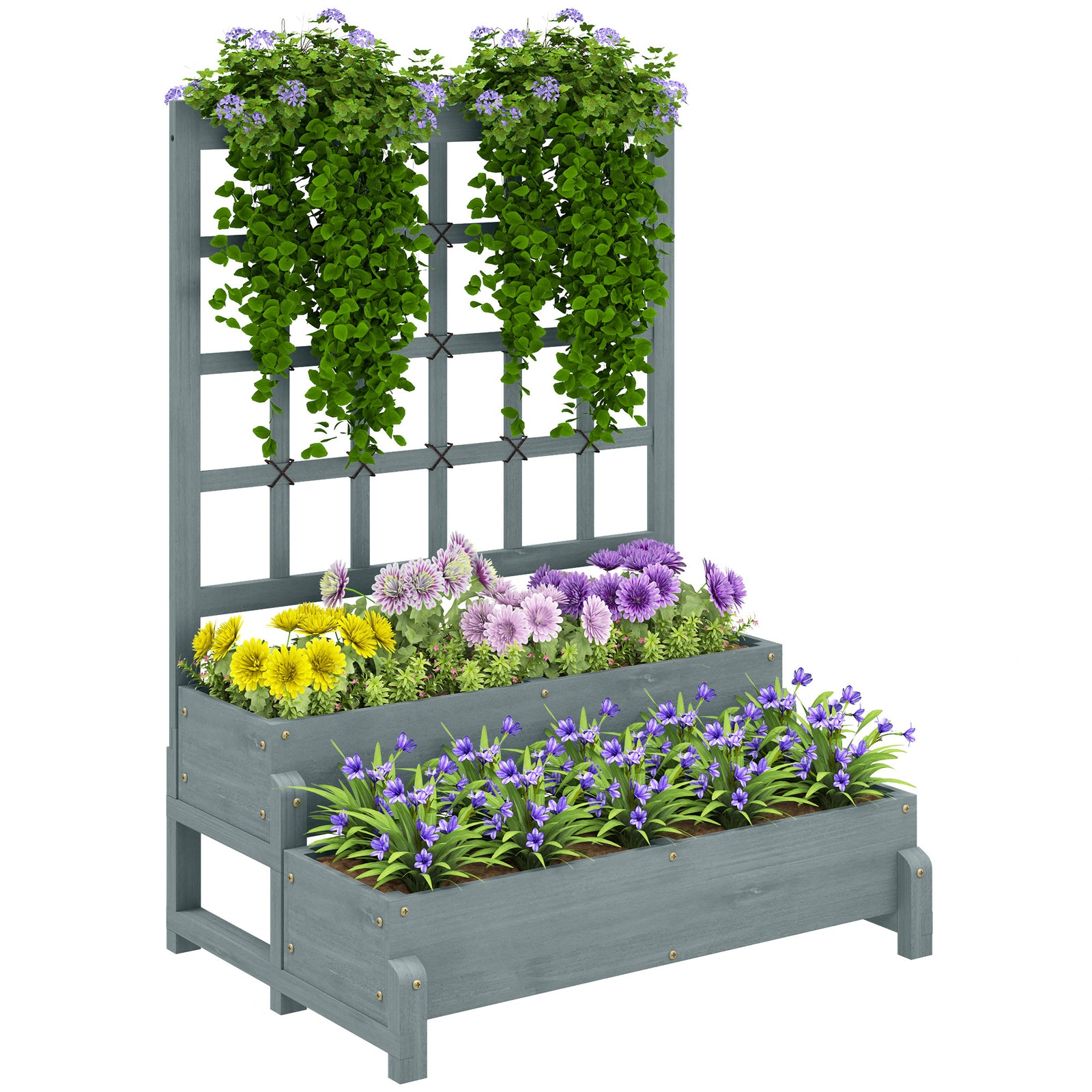 2-tier Raised Garden Bed With Trellis | Gray