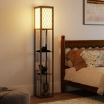 HOMCOM Modern Floor Lamp Light With 3 Shelves Fabric Lampshade, Rustic Brown