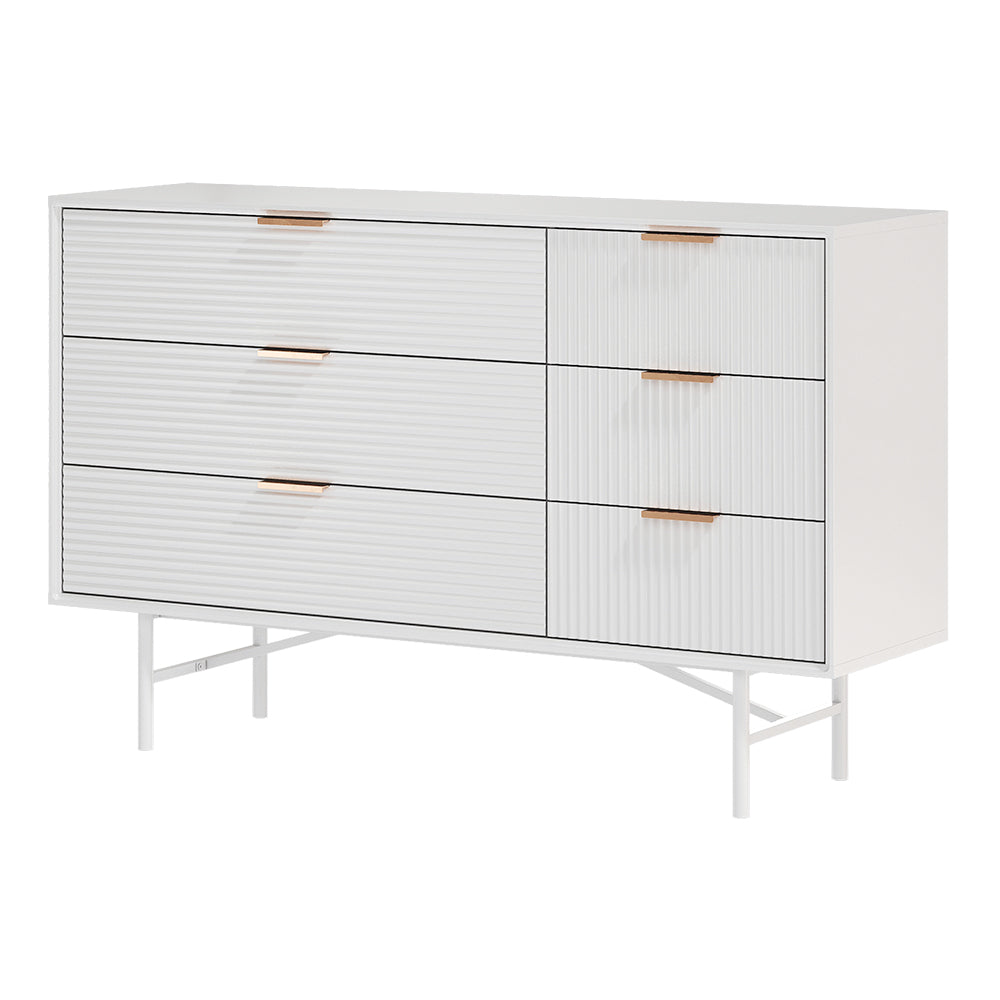 Modern White Dresser Cabinet 3/6 Drawer Storage Unit With Gold Handles | Large