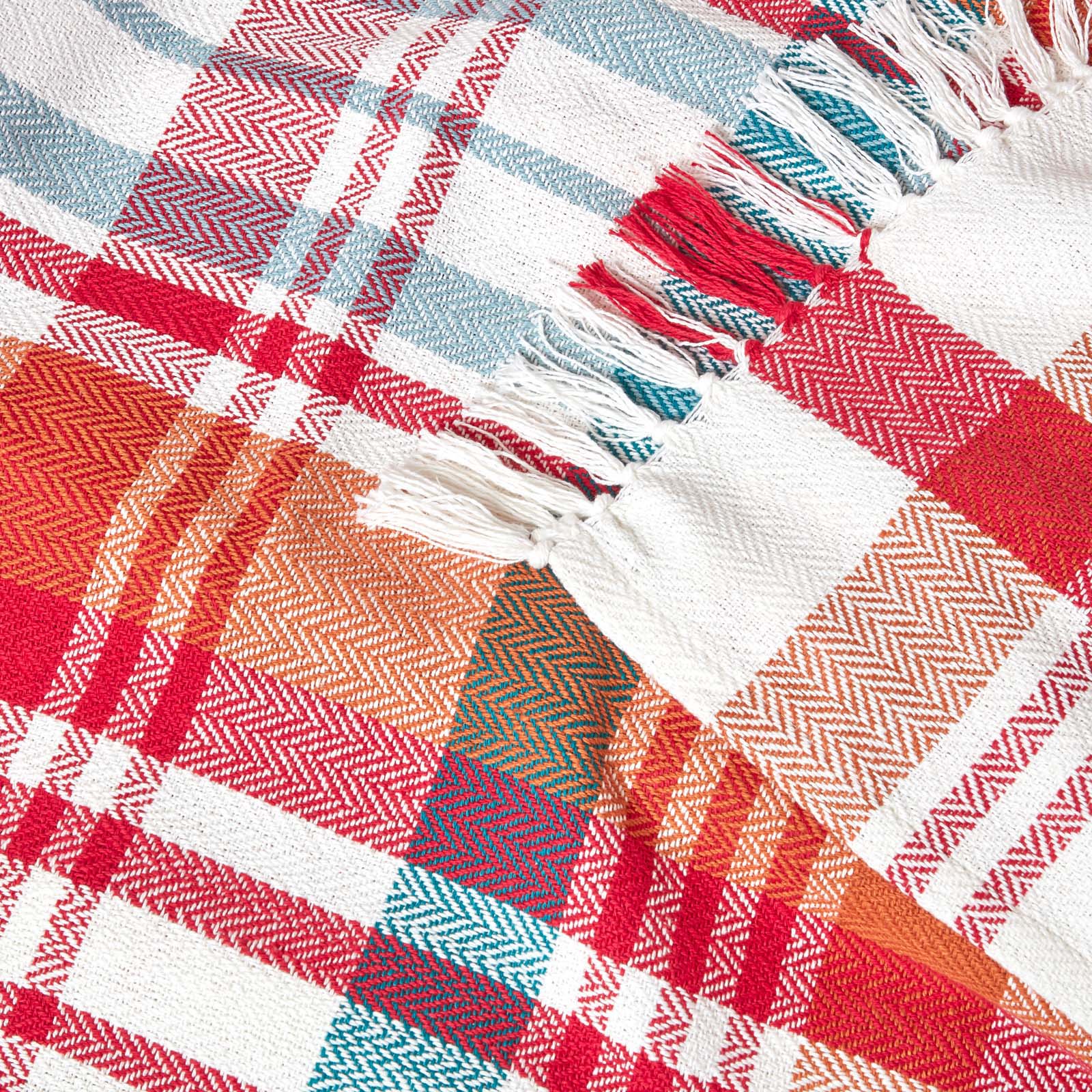 Tartan 100% Cotton Falun Throw With Tassels | 225cm x 255cm | Red