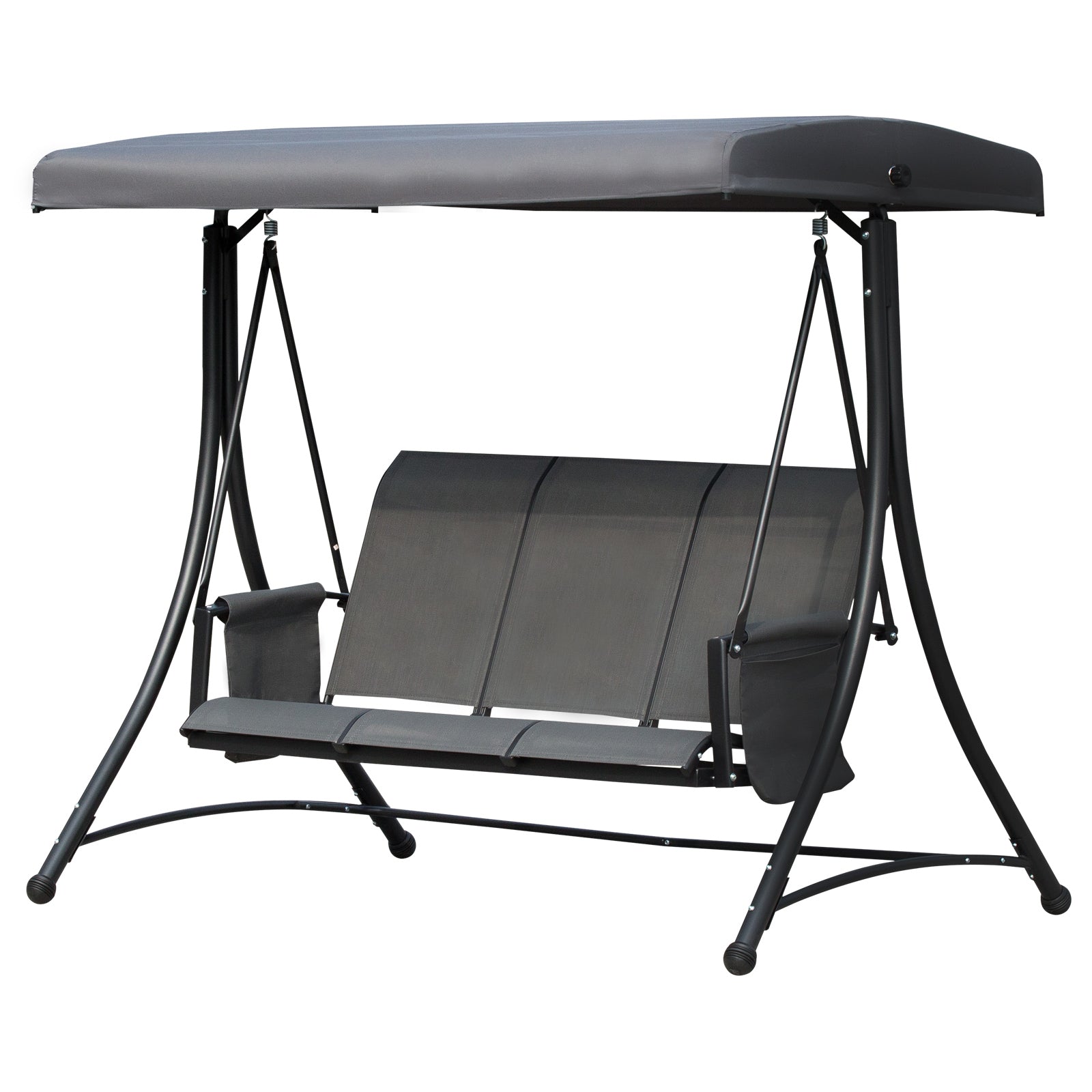 3 Seat Metal Fabric Backyard Balcony Patio Swing Chair | Charcoal Gray