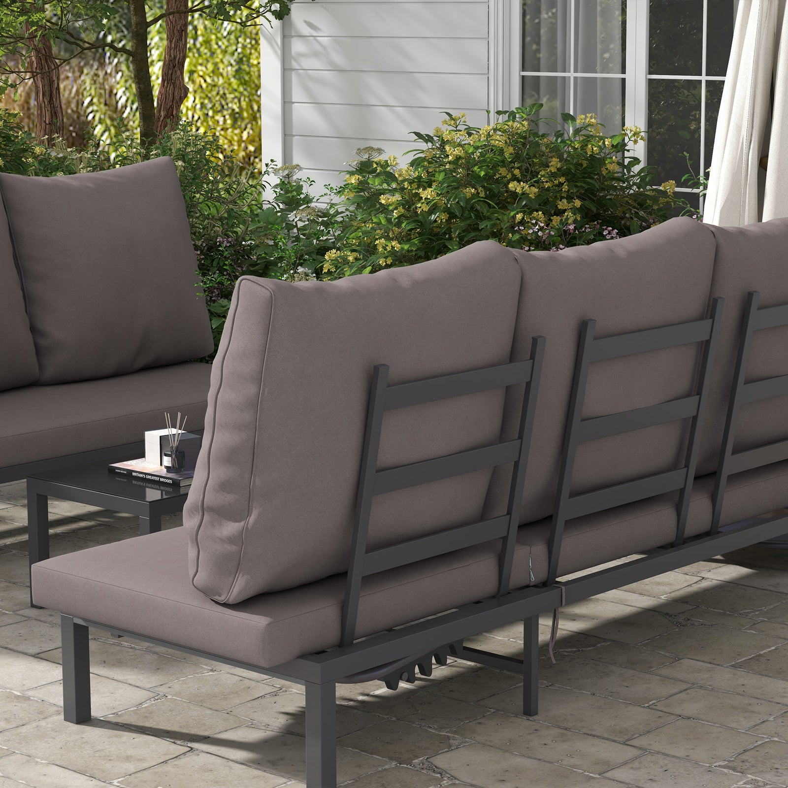 Rattan Lounge Set W/ Adjustable Back - Grey
