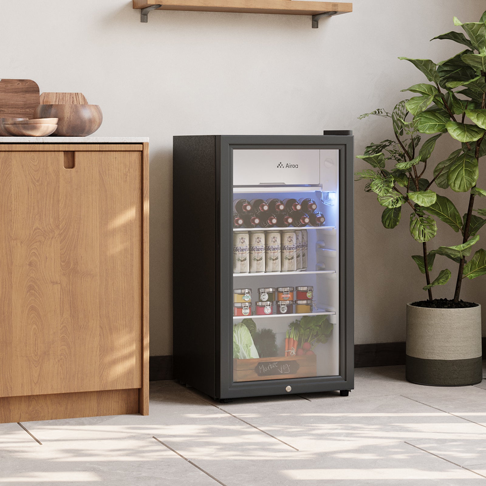 Breeins 83l Door Beverage Cooler With Led Light & Freezer Box
