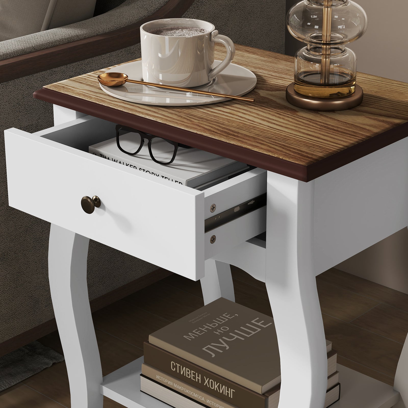 Bedside Tables Set Of 2, Bedside Cabinets With Drawer, Shelf, White