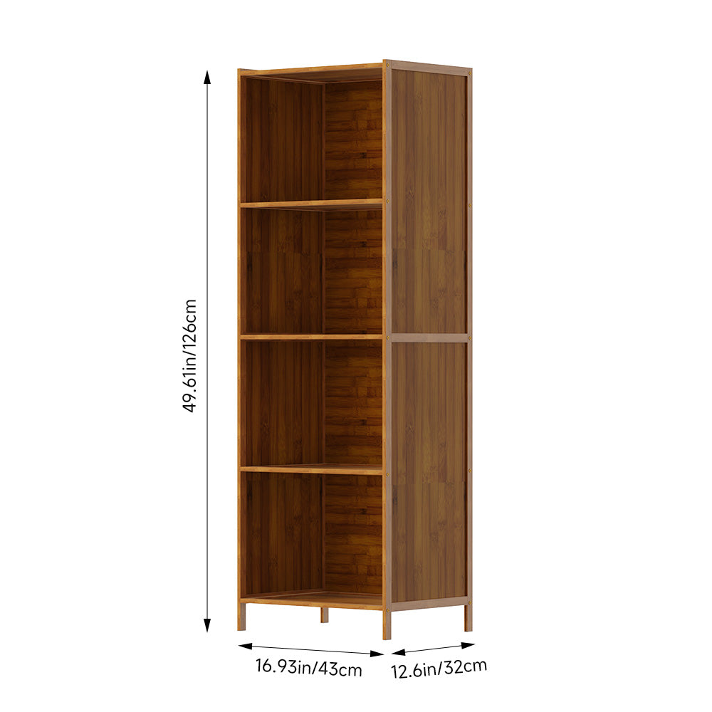 4-tier Open Bookcase, Small Space Bamboo Storage Shelf, Freestanding Corner Organizer With Raised Feet