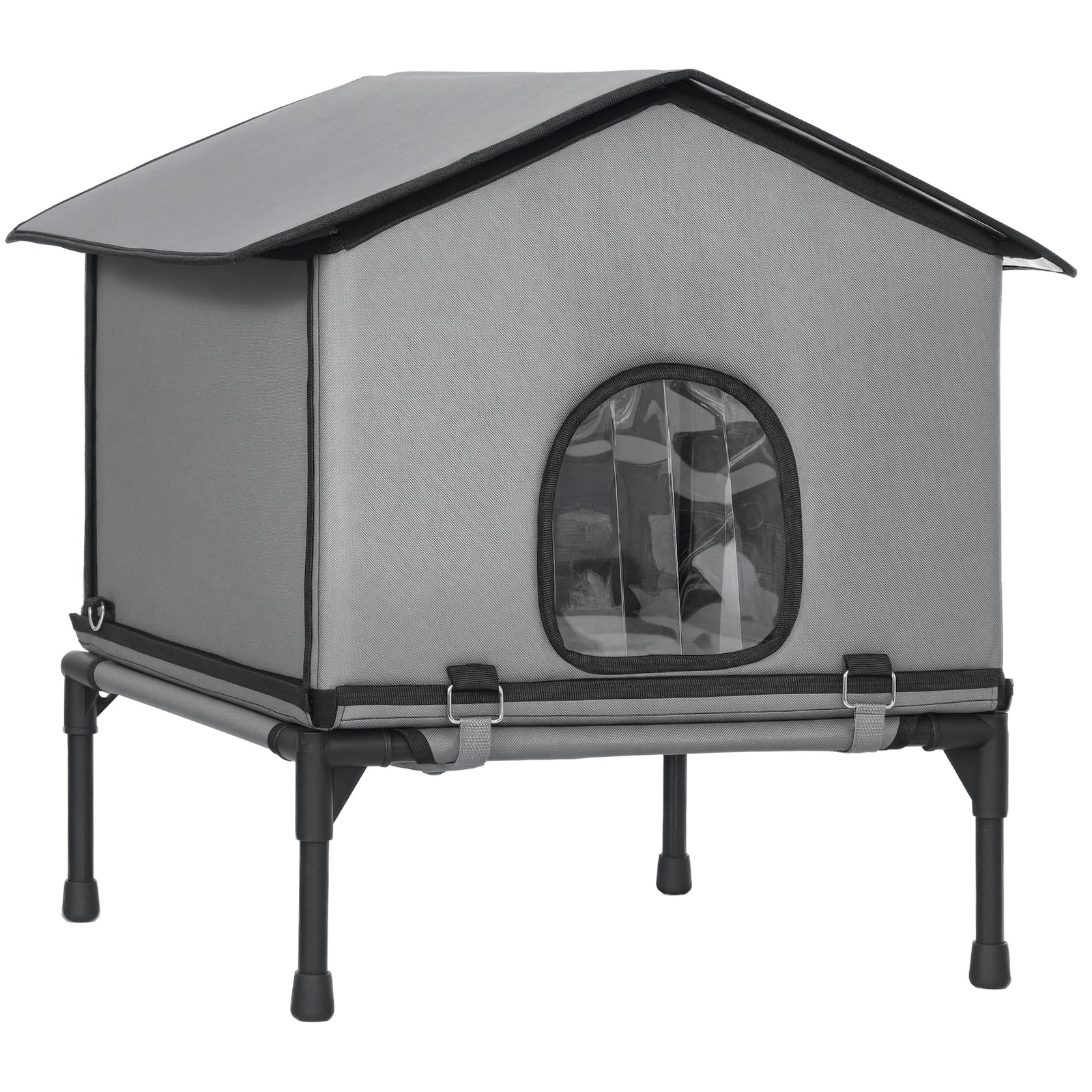 Outdoor Cat House, Feral Cat Shelter With Elevated Base, Grey