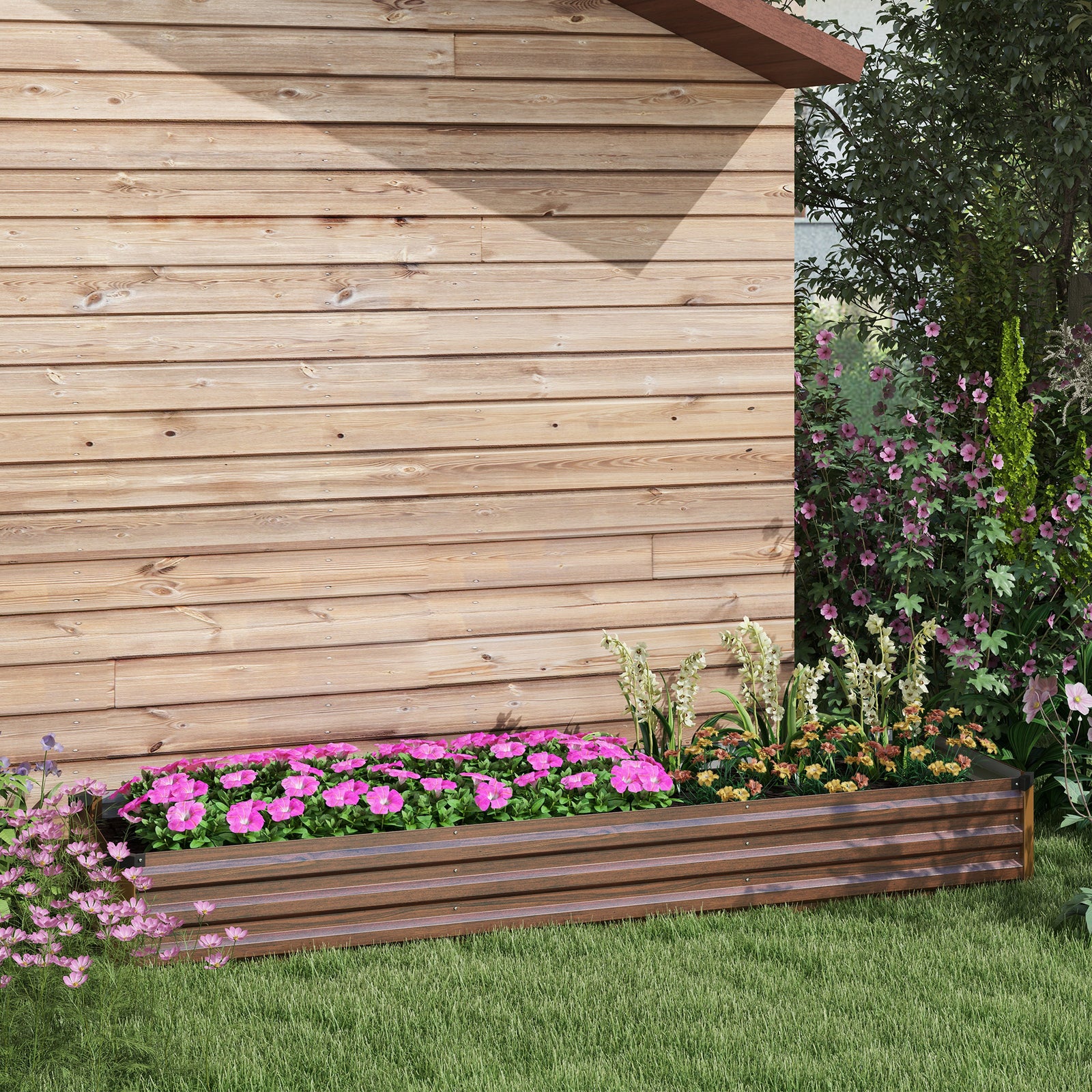 Galvanised Raised Bed For Garden, Outdoor Elevated Planter Box | Dark Brown