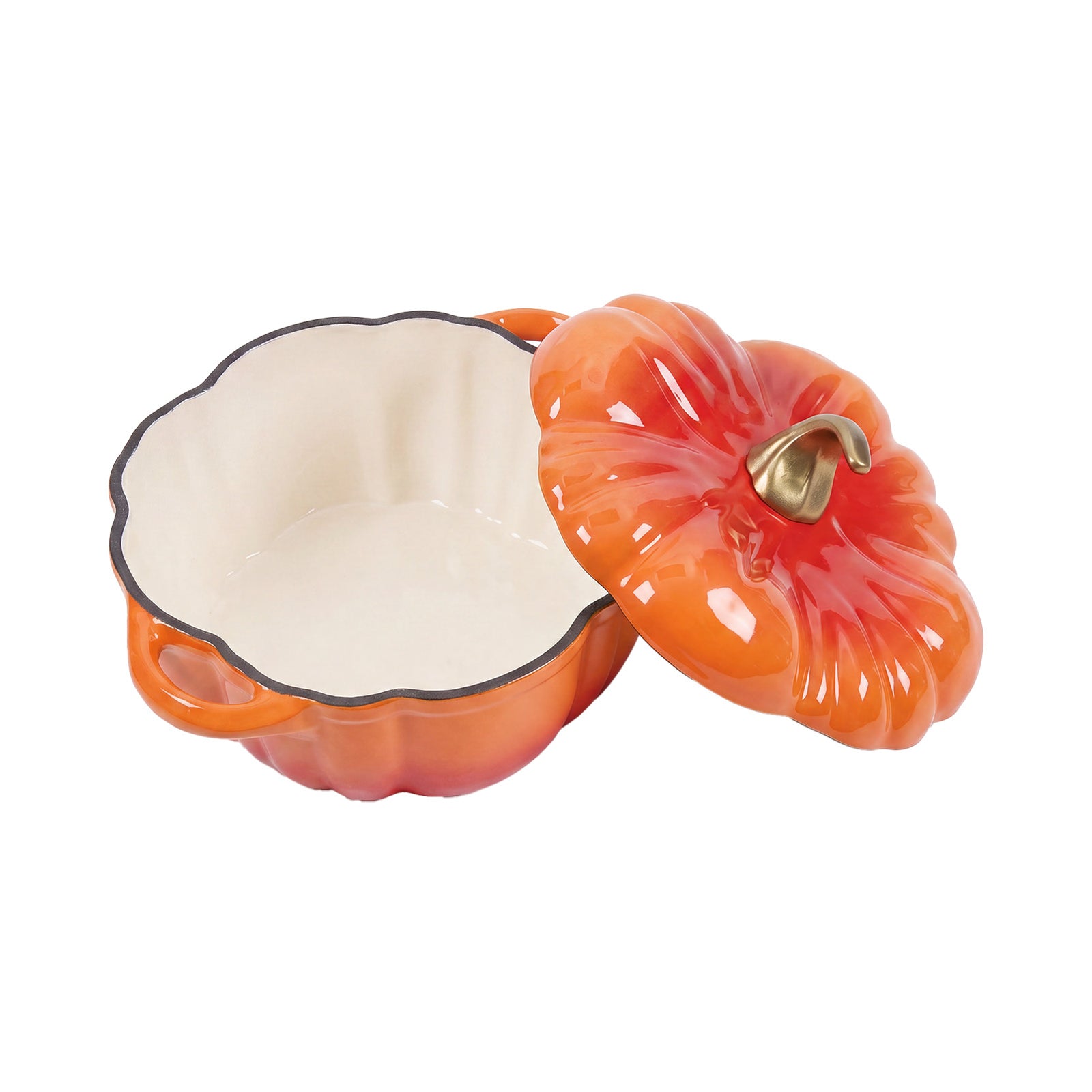 Enamelled Cast Iron Pumpkin Dutch Oven With Lid And Handles | Orange