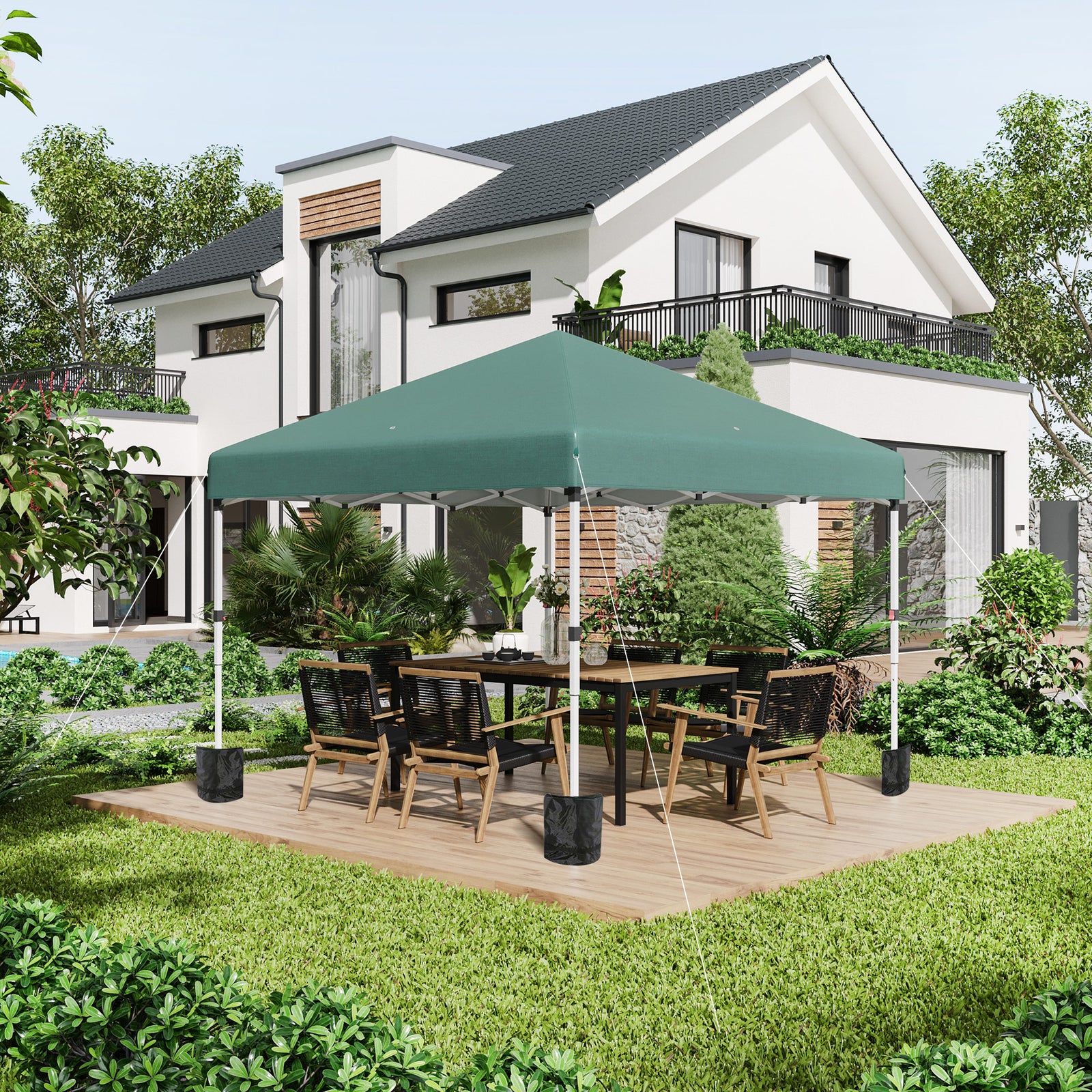 3x3 (m) Pop Up Gazebo Party Tent W/ 2 Sidewalls, Weight Bags | Green