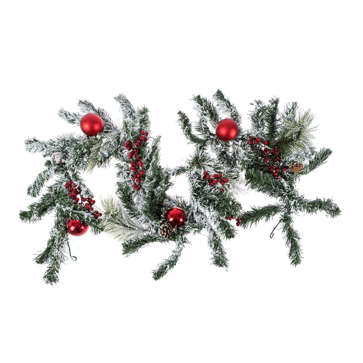 HOMESCAPES Frosted Artificial Christmas Garland With Red Baubles
