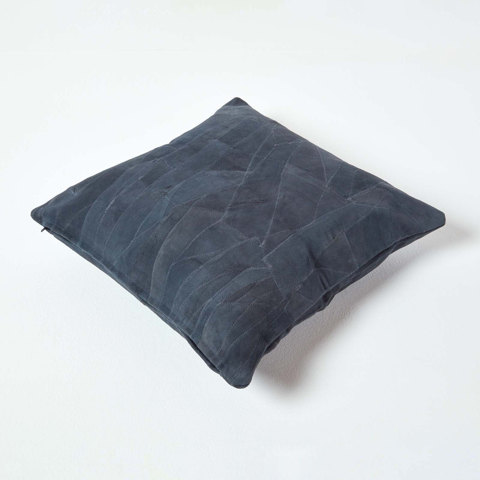 Real Leather Suede Cushion With Feather Filling | 45cm x 45cm | Navy Blue