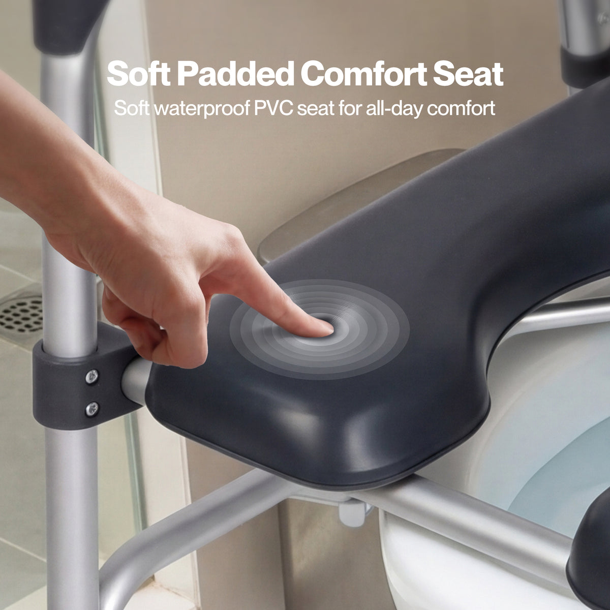 3 In 1 Commode Chair Folding Shower Chair Toilet Seat Riser Adjustable | Grey
