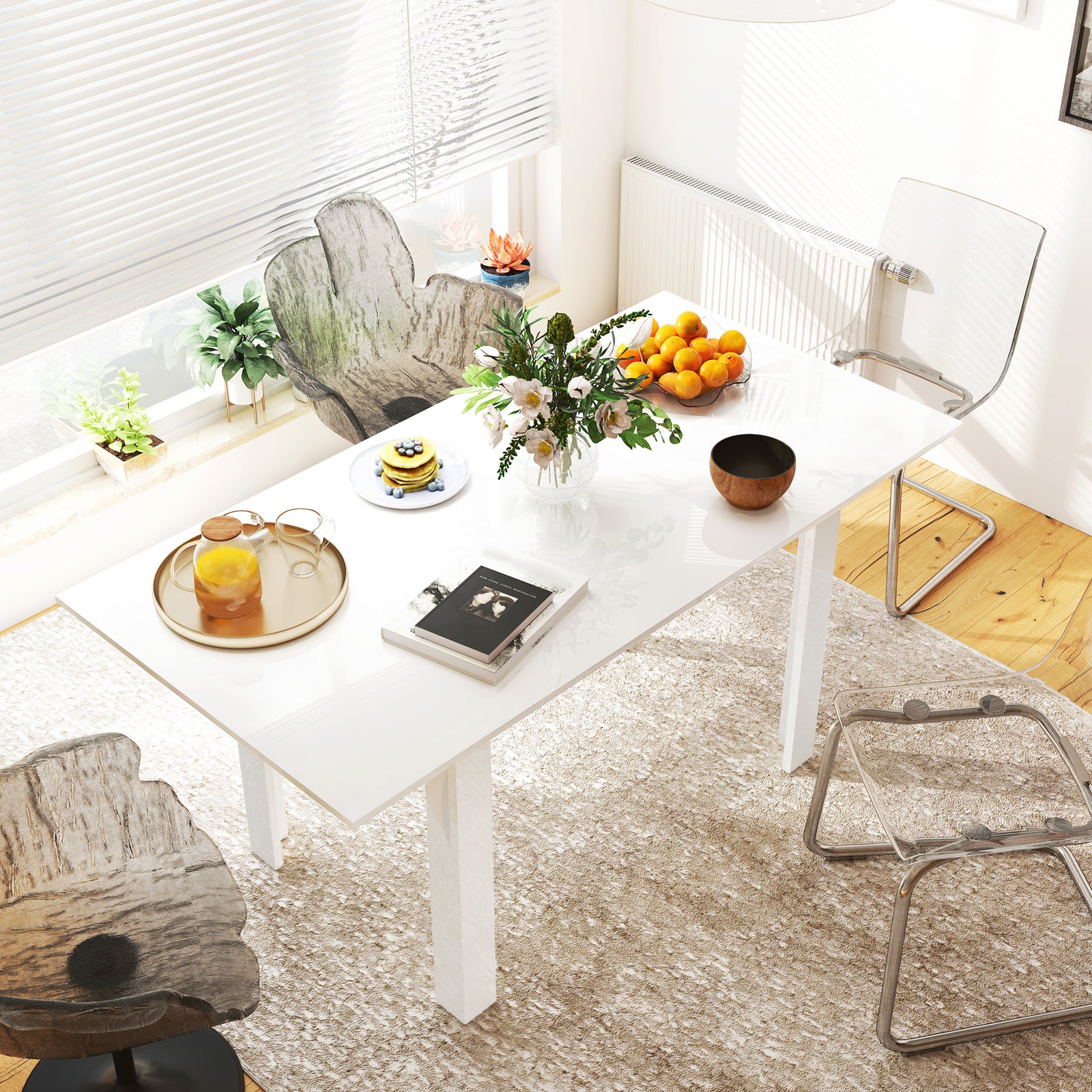 Extendable Dining Table, Seats 4-6 People, High Gloss