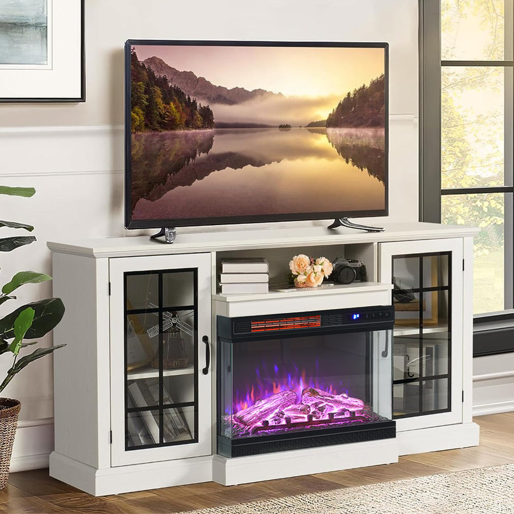3-sided Electric Fireplace Suite With Fire Surround, Tv Stand Cabinet & Storage Shelf Heater
