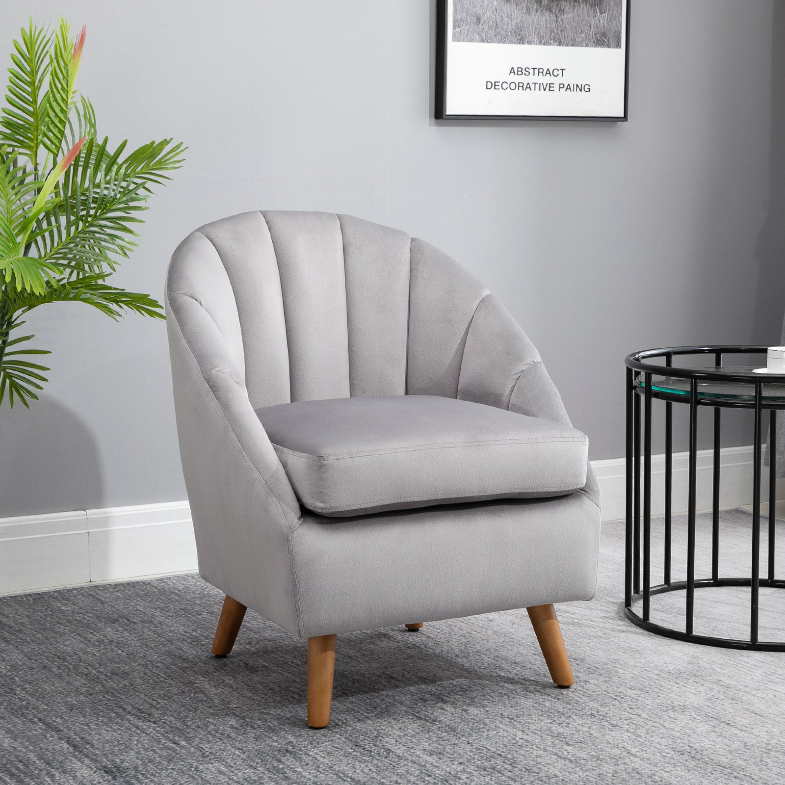 Velvet Fabric Single Sofa Accent Chair Solid Wood Leg