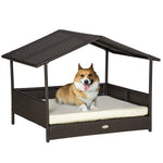 Pawhut Wicker Dog House, Rattan Pet Bed With Soft Cushion, Cat Basket | Cream