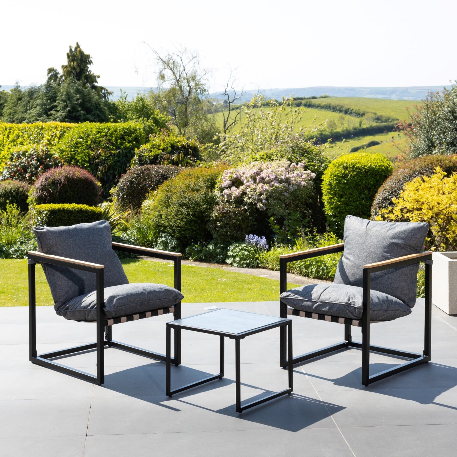 Bosque Black & Grey Garden Lounge Set - 2 X Chairs + Table
