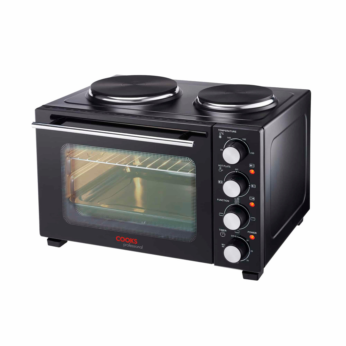 28l Mini Oven With 2 Hobs - Electric Countertop Cooker | 28l | Black & Silver