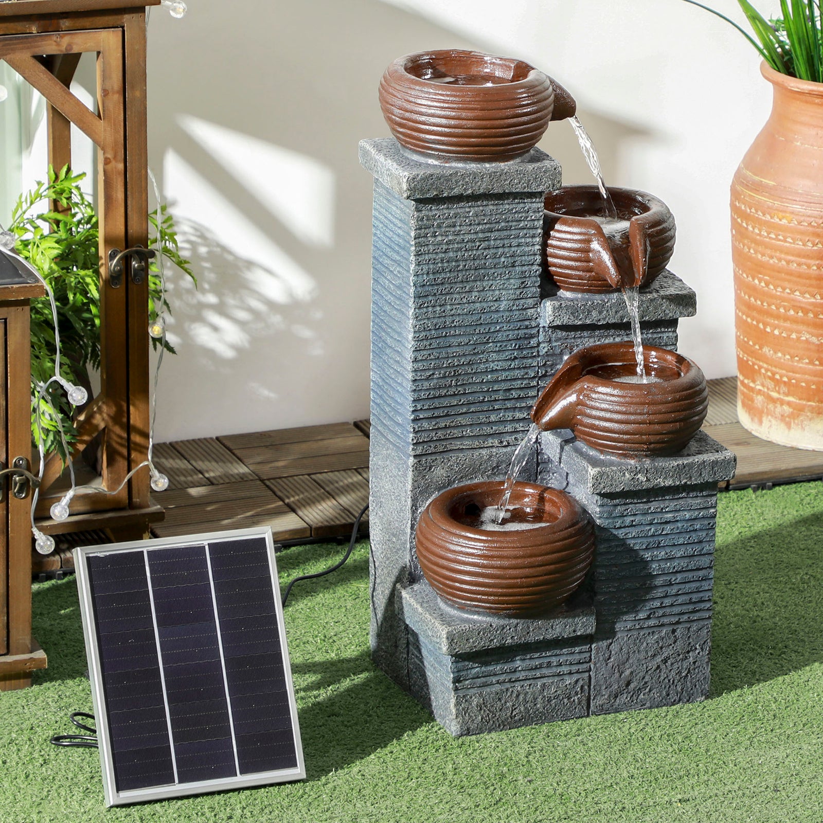 Solar Garden Water Feature, 4 Tiers, Led Lights, 58cm
