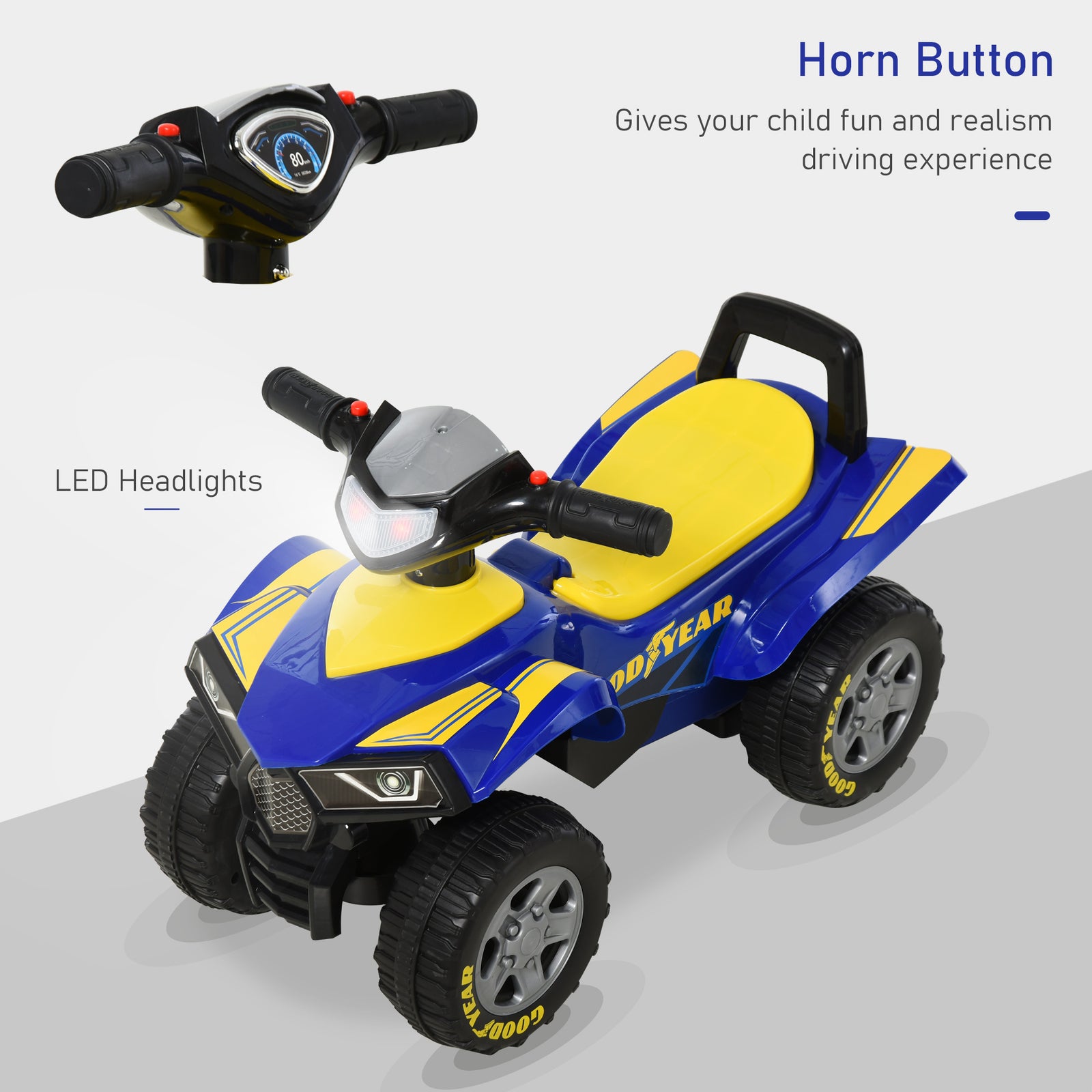 Goodyear Baby Quad Ride-on Walker W/ Lights Horn Storage 18-36 Months