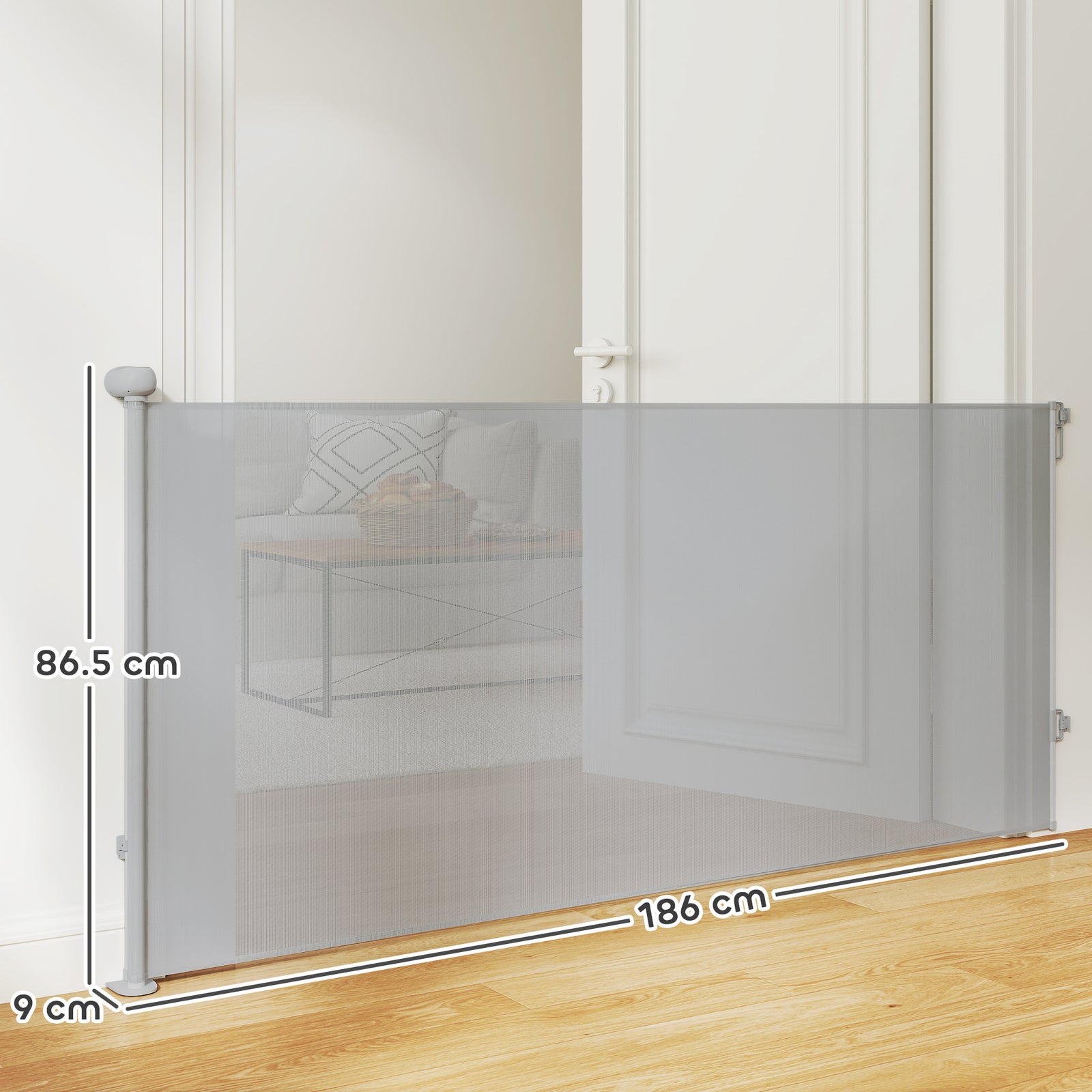Pawhut Retractable Stair Gate, Dog Gate Extends Up To 180 Cm Wide, Grey
