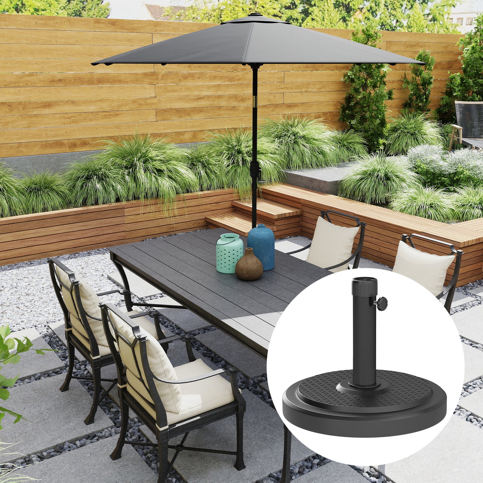 Outsunny 22kg Garden Parasol Base, Round Hdpe Sun Umbrella Base