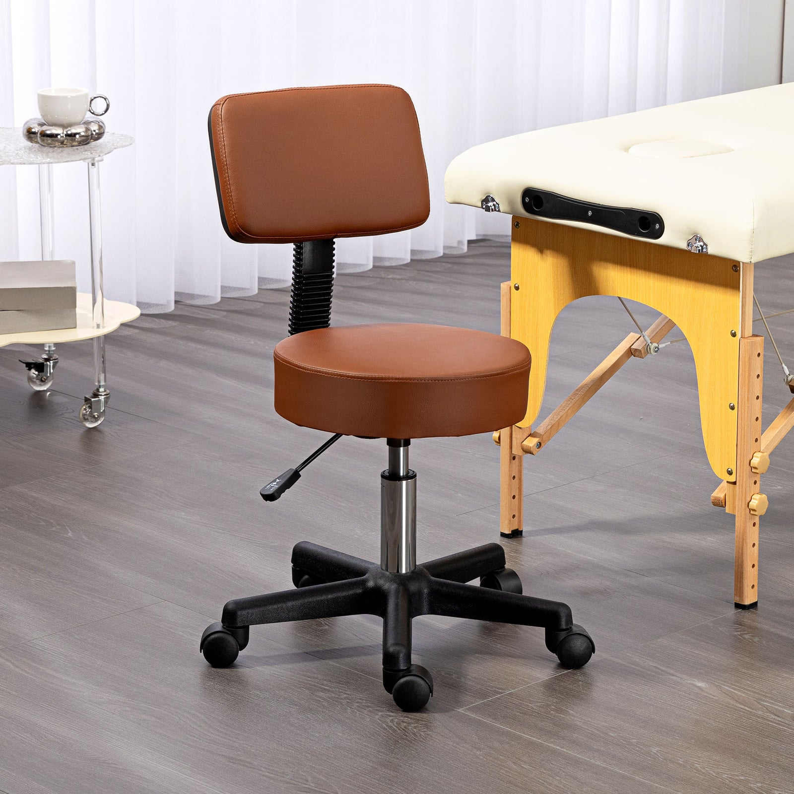 Adjustable Swivel Salon Chair Padded Seat Back 5 Wheels | One Size | Brown