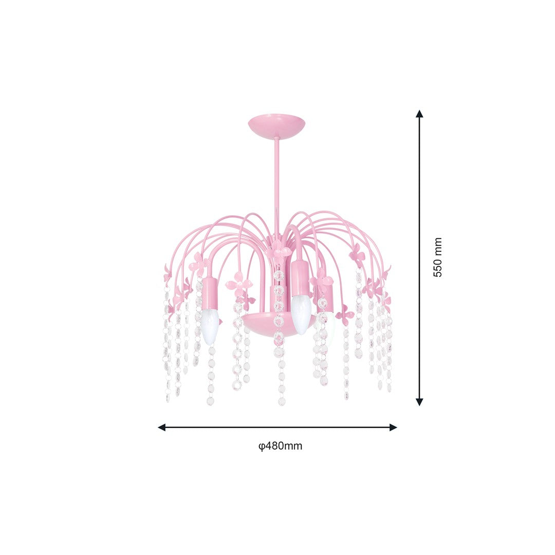 Laura Pink  Pendant Lamp  Beautifully Hand Made Chandelier In Baby Pink With Crystal Droplets