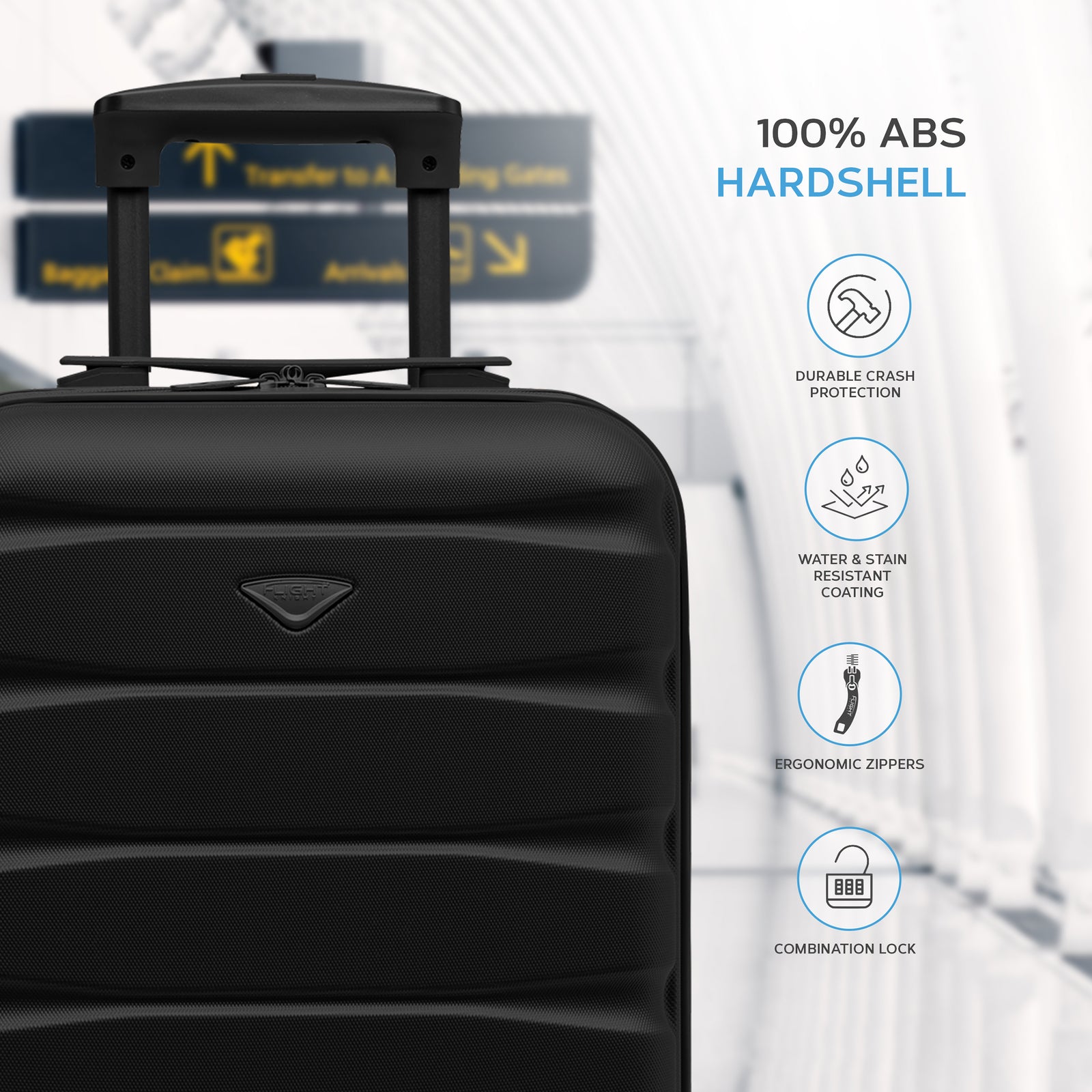 55x35x20cm Cabin Carry On Suitcase Hard Shell Overhead Luggage 100+ Airlines Approved | Cabin | Jet Black