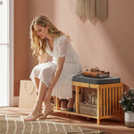 HOMCOM Shoe Rack With Seat, Bamboo Storage Bench, Natural Wood Finish