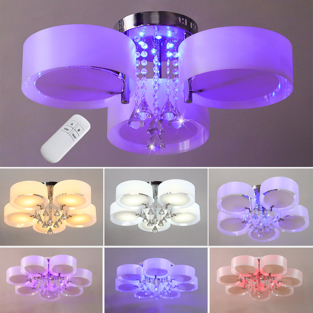 Modern Round Acrylic Led Semi Flush Mount With Crystal Accent