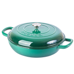 Shallow Cast Iron Casserole Pot With Lid, 5-quart, (32 Cm) | Dark Green