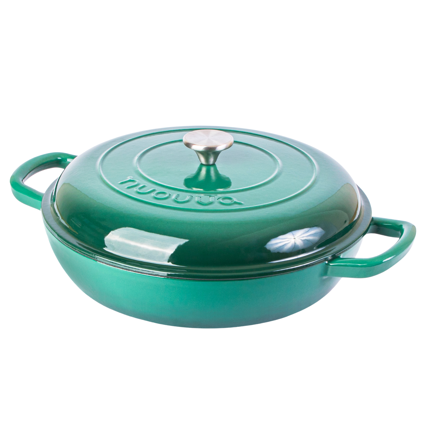 Shallow Cast Iron Casserole Pot With Lid, 5-quart, (32 Cm) | Dark Green