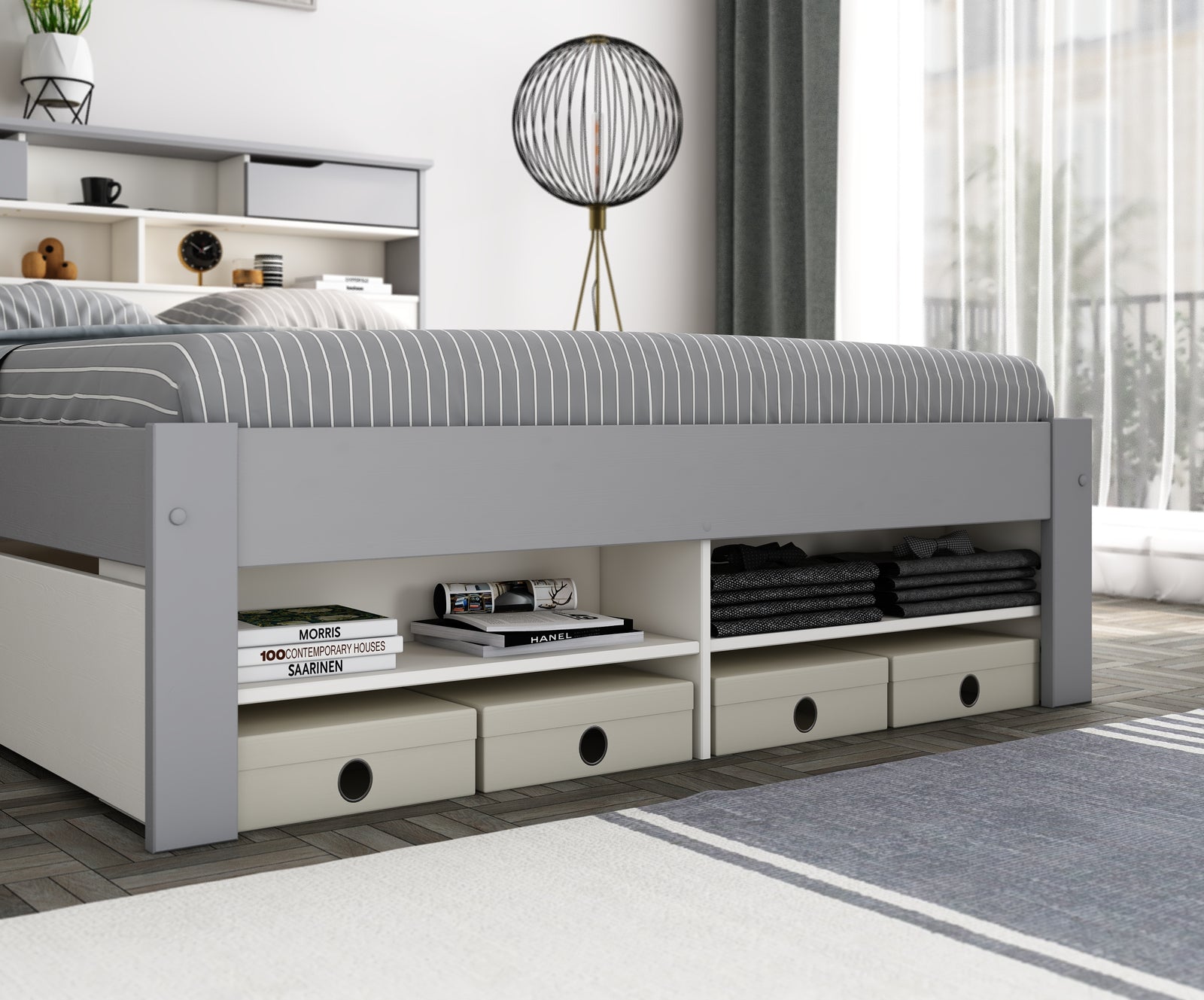 Fabio Wooden Storage Bed | King | Grey