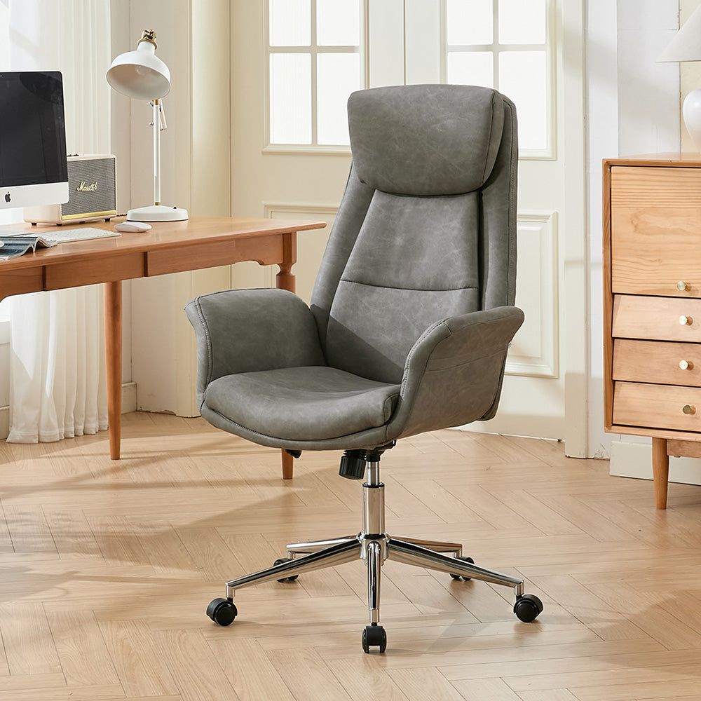 Adjustable High Back Pu Office Chair With Armrests | Grey