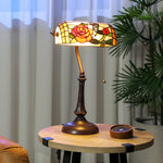 HOMCOM Tiffany-style Stained Glass Table Lamp, Handcrafted Antique Bedside