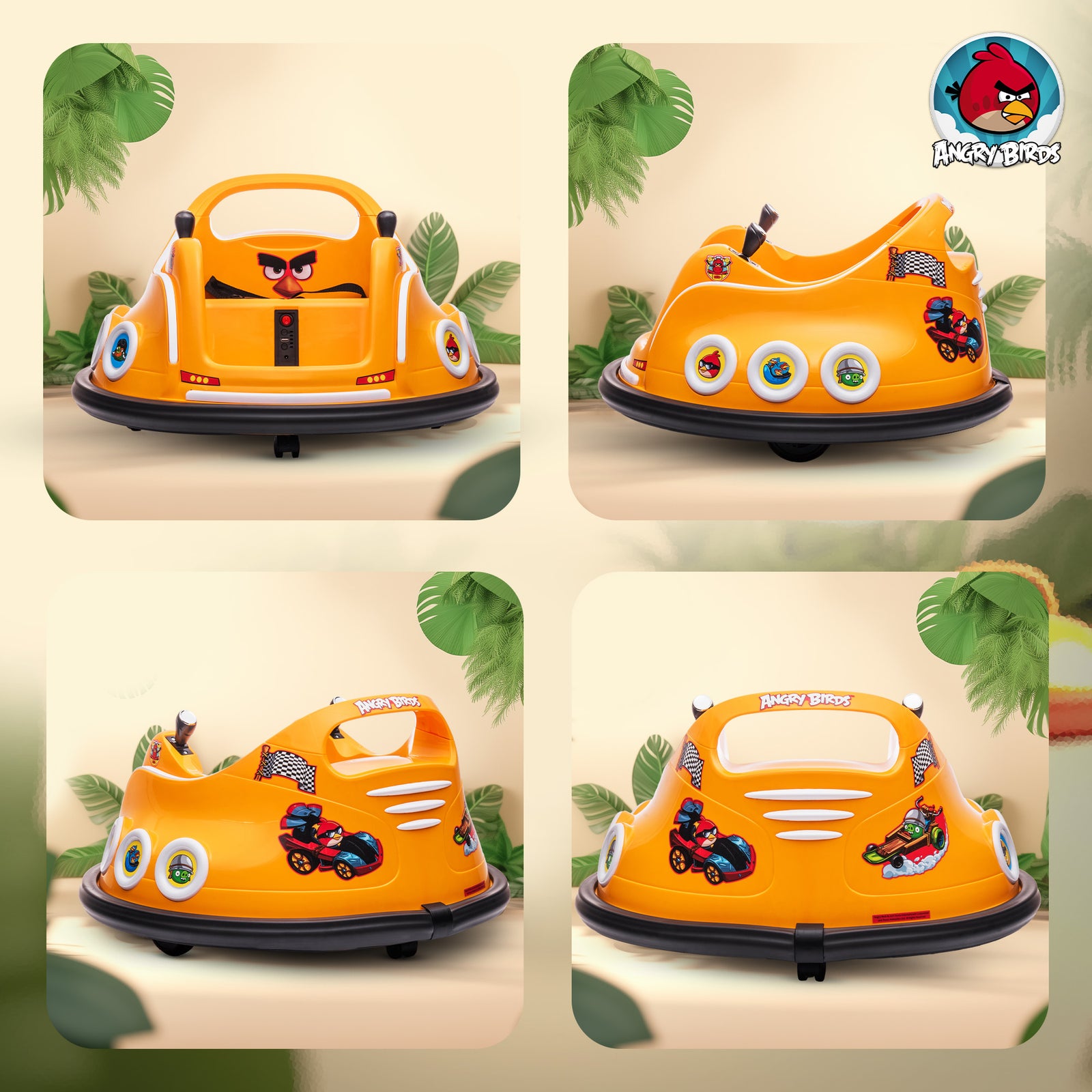 Angry Bird Licensed 12v Kids Bumper Car W/ Joysticks, Remote | Orange