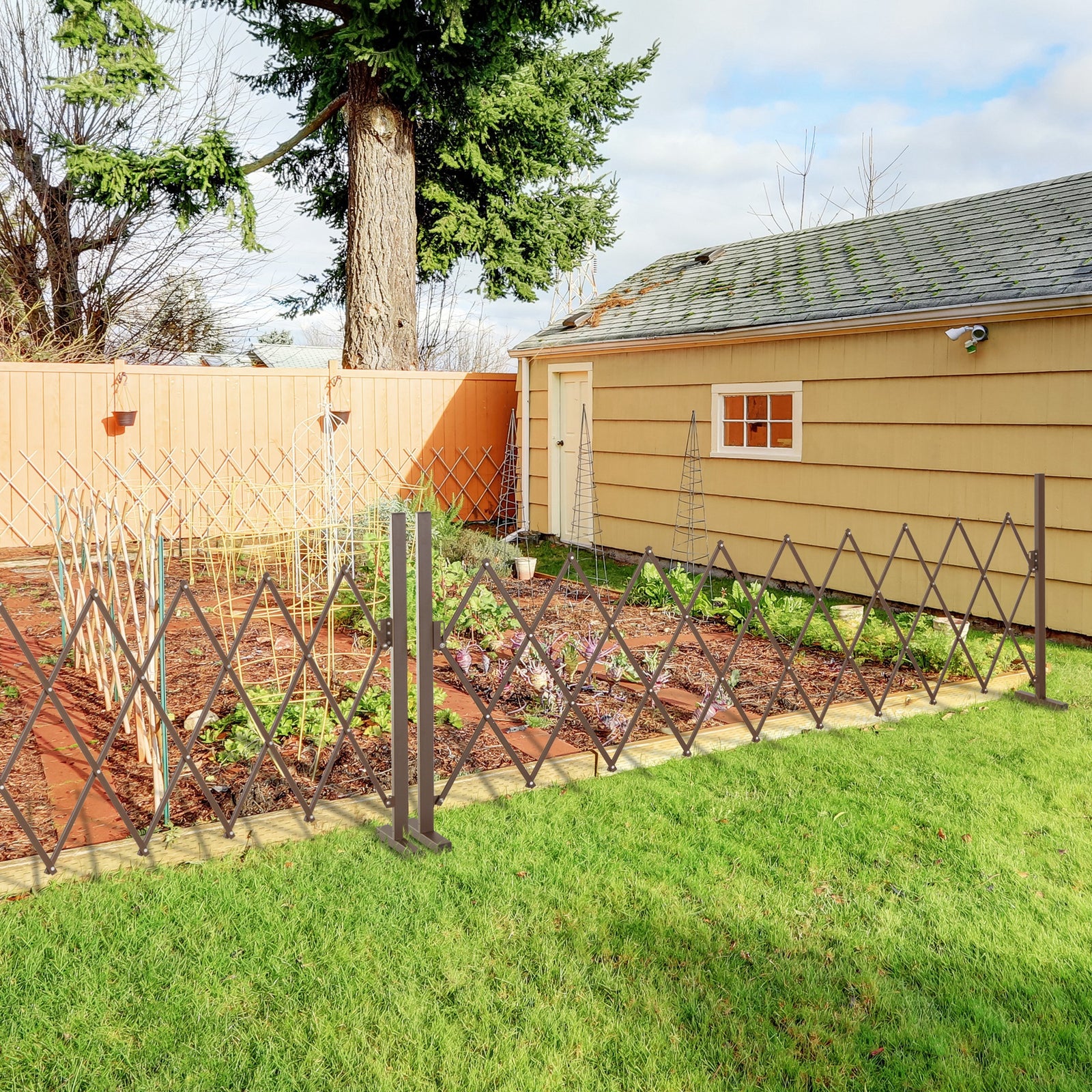 Expanding Trellis Fence Aluminum Movable, Brown