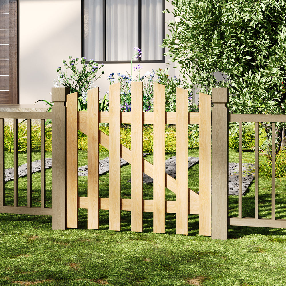 90x90cm Rustic Spruce Wooden Garden Gate With Arch & Stainless Bolt Lock | 90cm x 90cm | Natural
