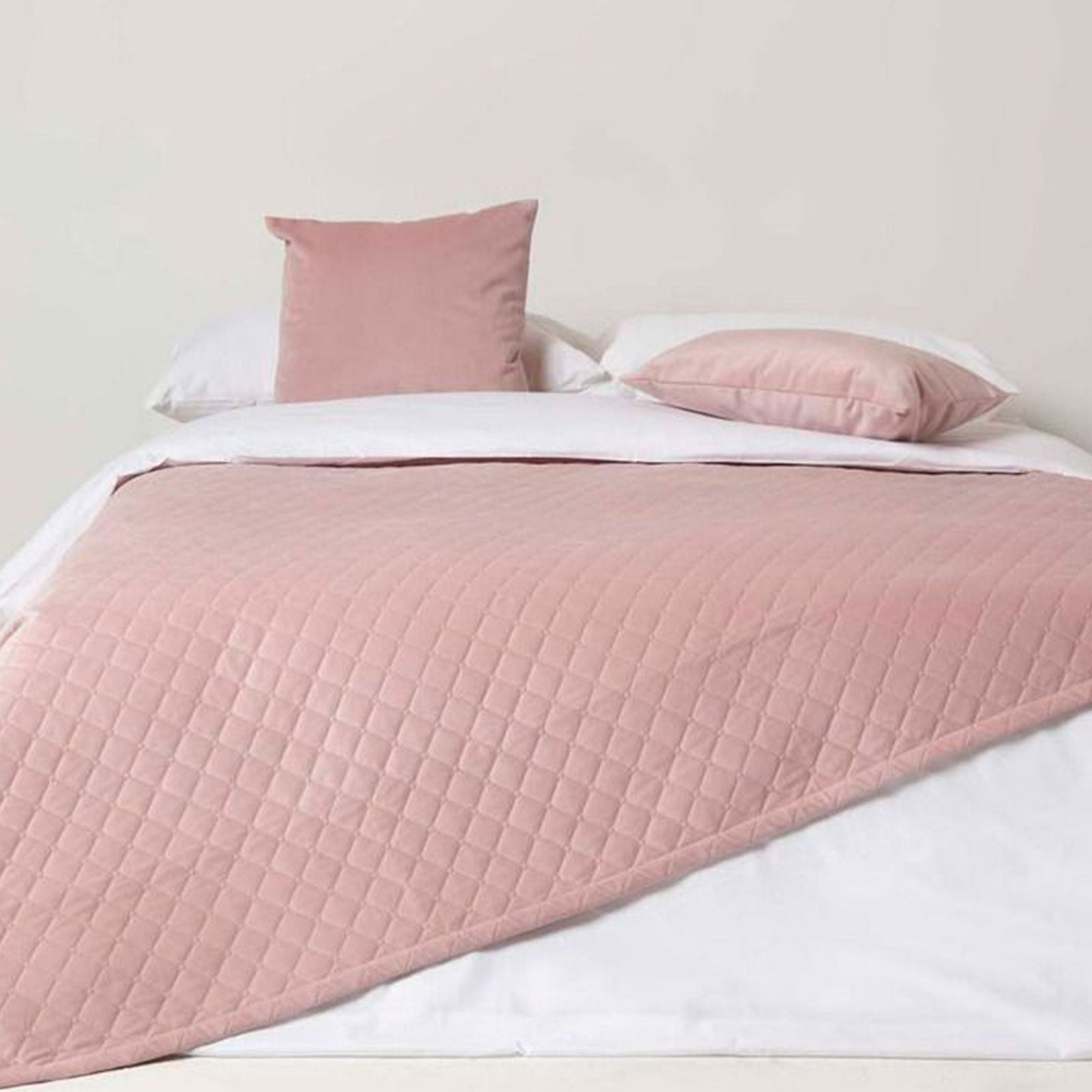 Diamond Quilted Velvet Bed Throw | 150cm x 200cm | Pink