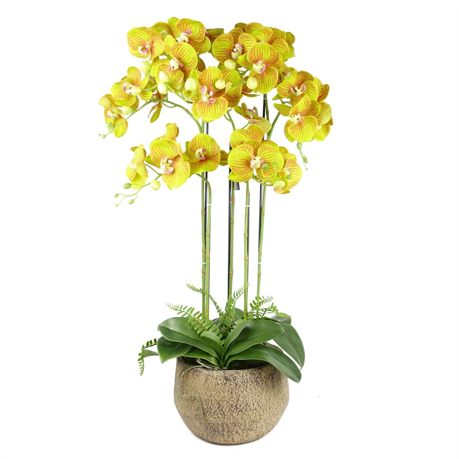 80cm Large Orchid Lime Yellow Artificial - 41 Real Touch Flowers