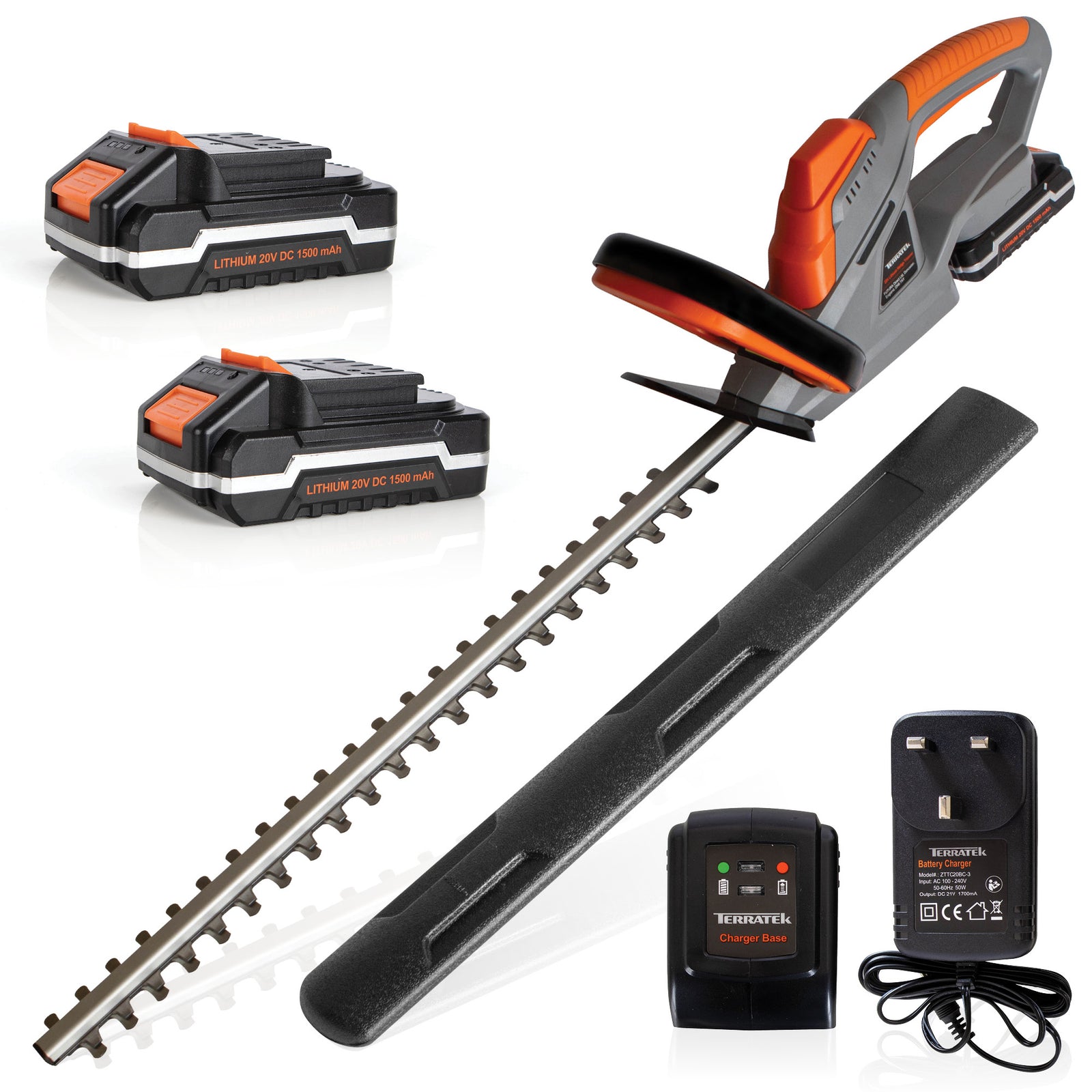 20v Cordless Hedge Trimmer Lightweight Handheld Garden Electric Hedge Li Ion 1hr Fast Charge Battery And Charger Included | 2 Batteries + 1 Charger | Grey
