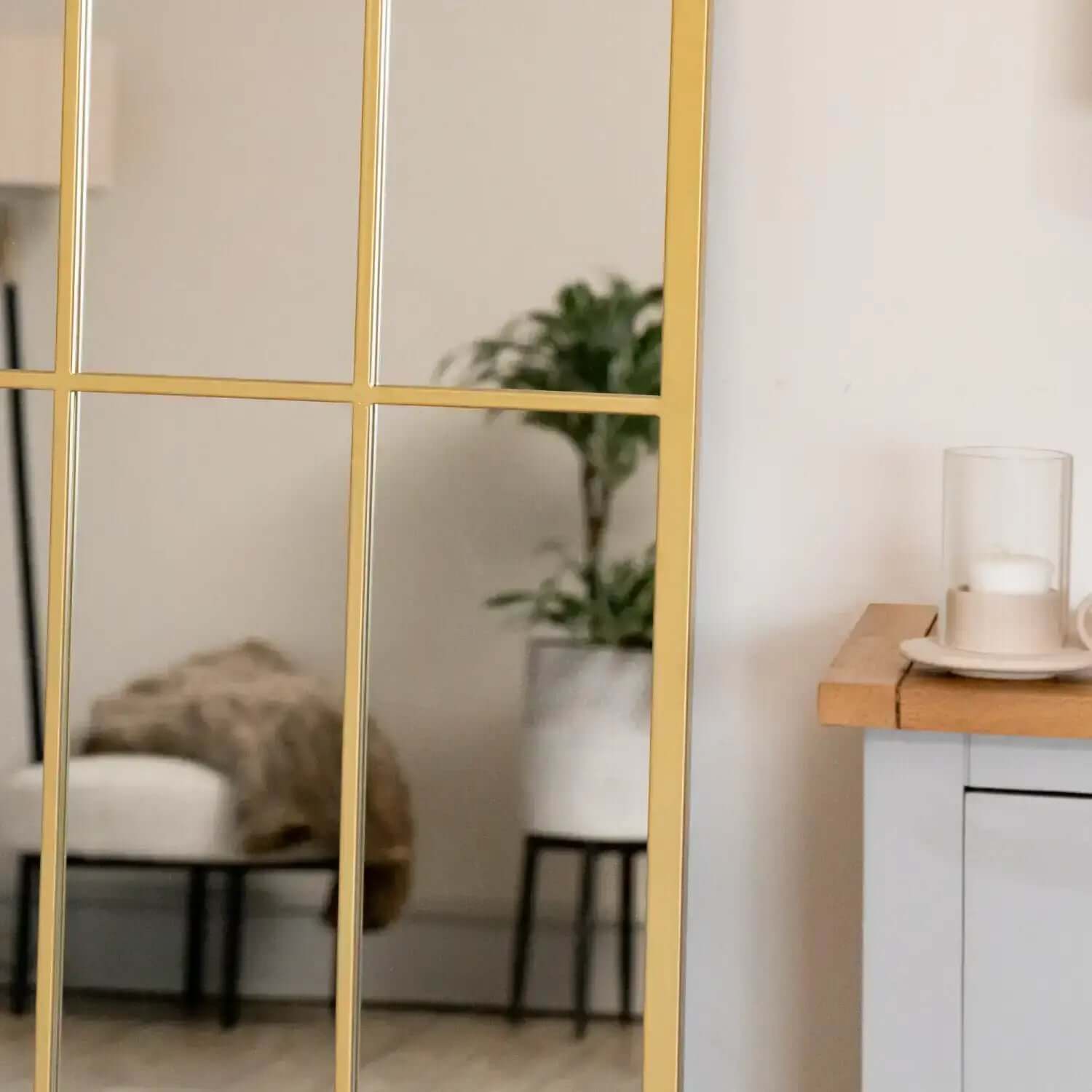 Tomi - Metal Arched Lattice Window Mirror | 150cm x 60cm | Gold