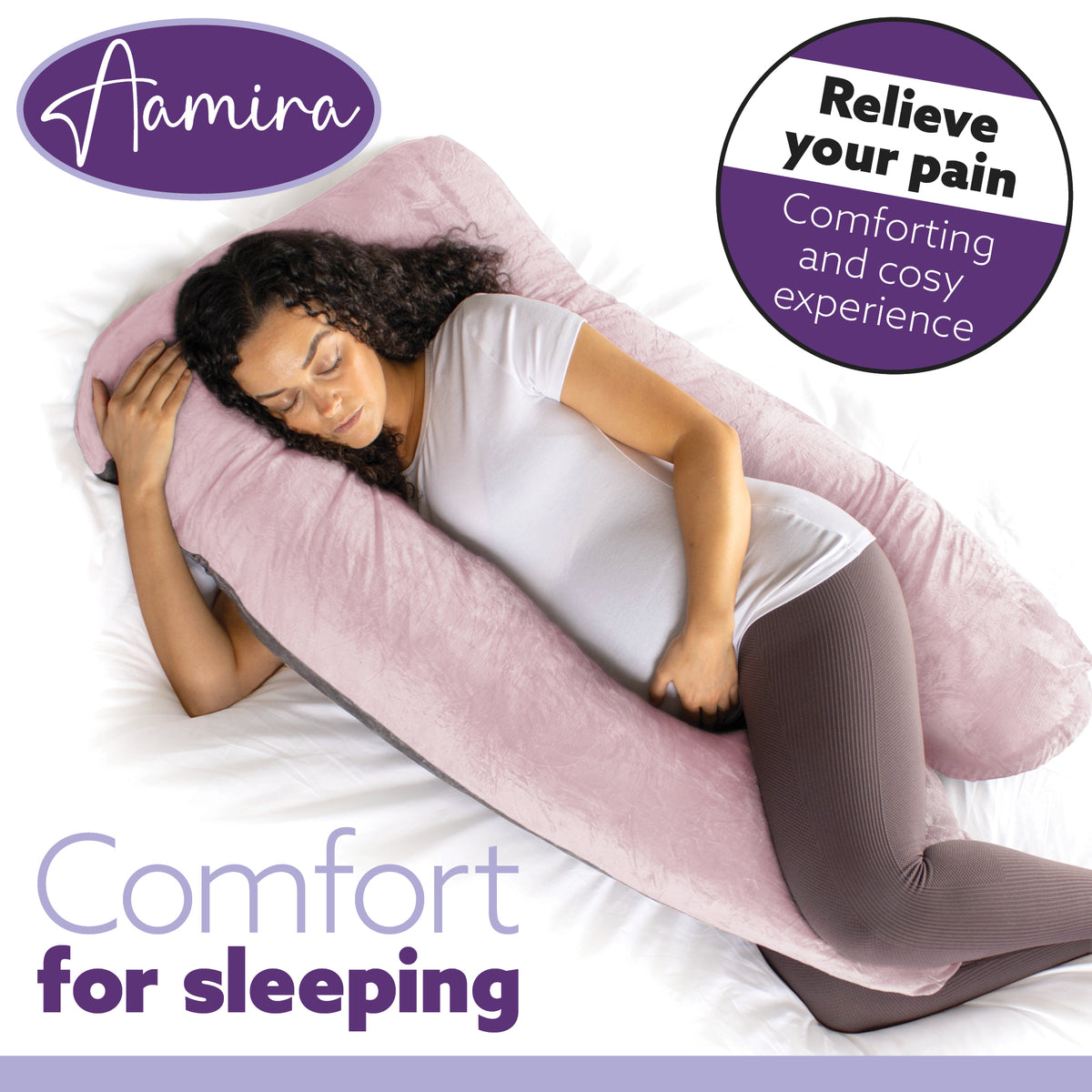 U Shaped Pregnancy Pillow, 135x75x20cm Shredded Memory Foam Full Body Maternity Cushion For Sleeping | U Shape | Pink