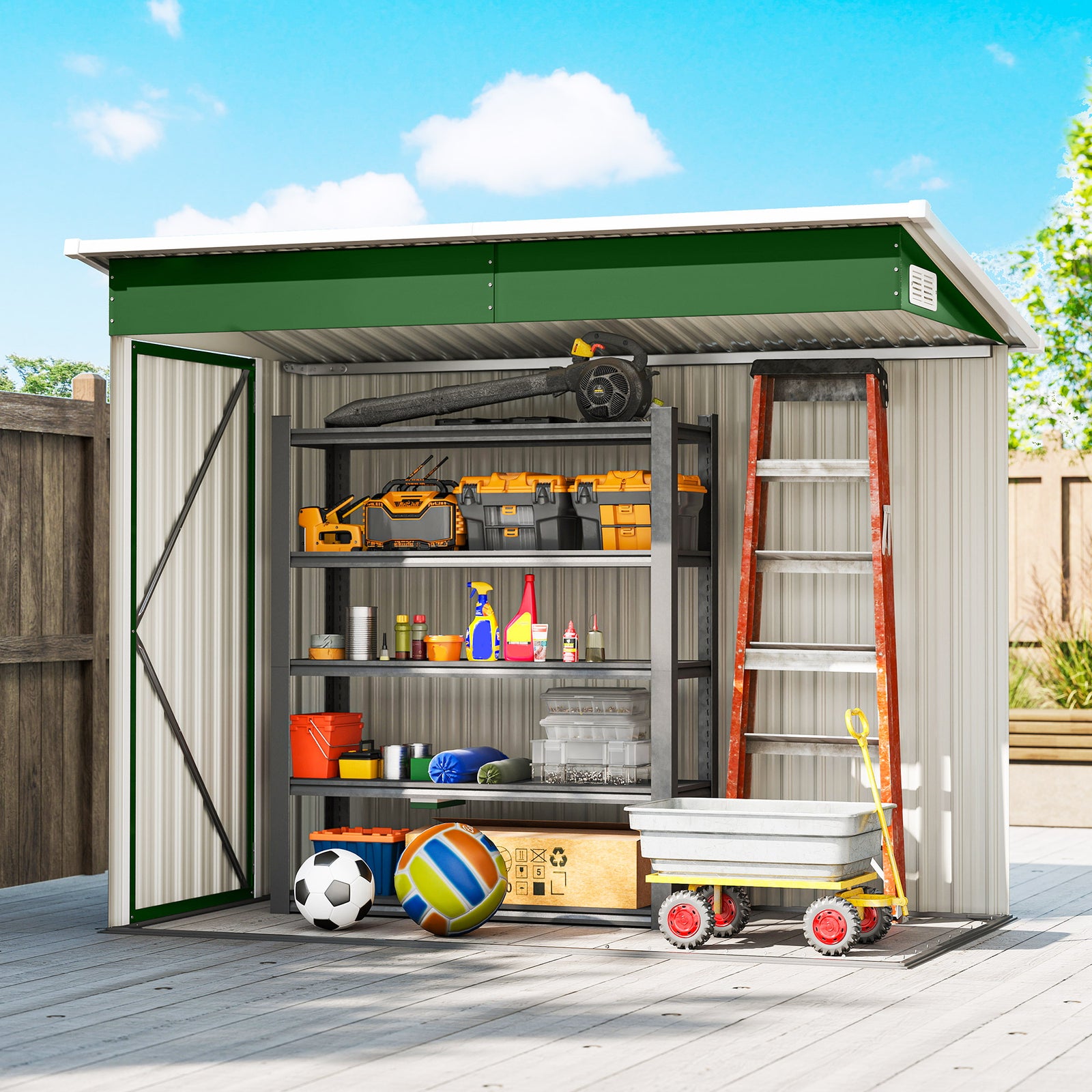Outdoor Storage Shed, 7.5 X 4.3ft Metal Garden Shed | Green
